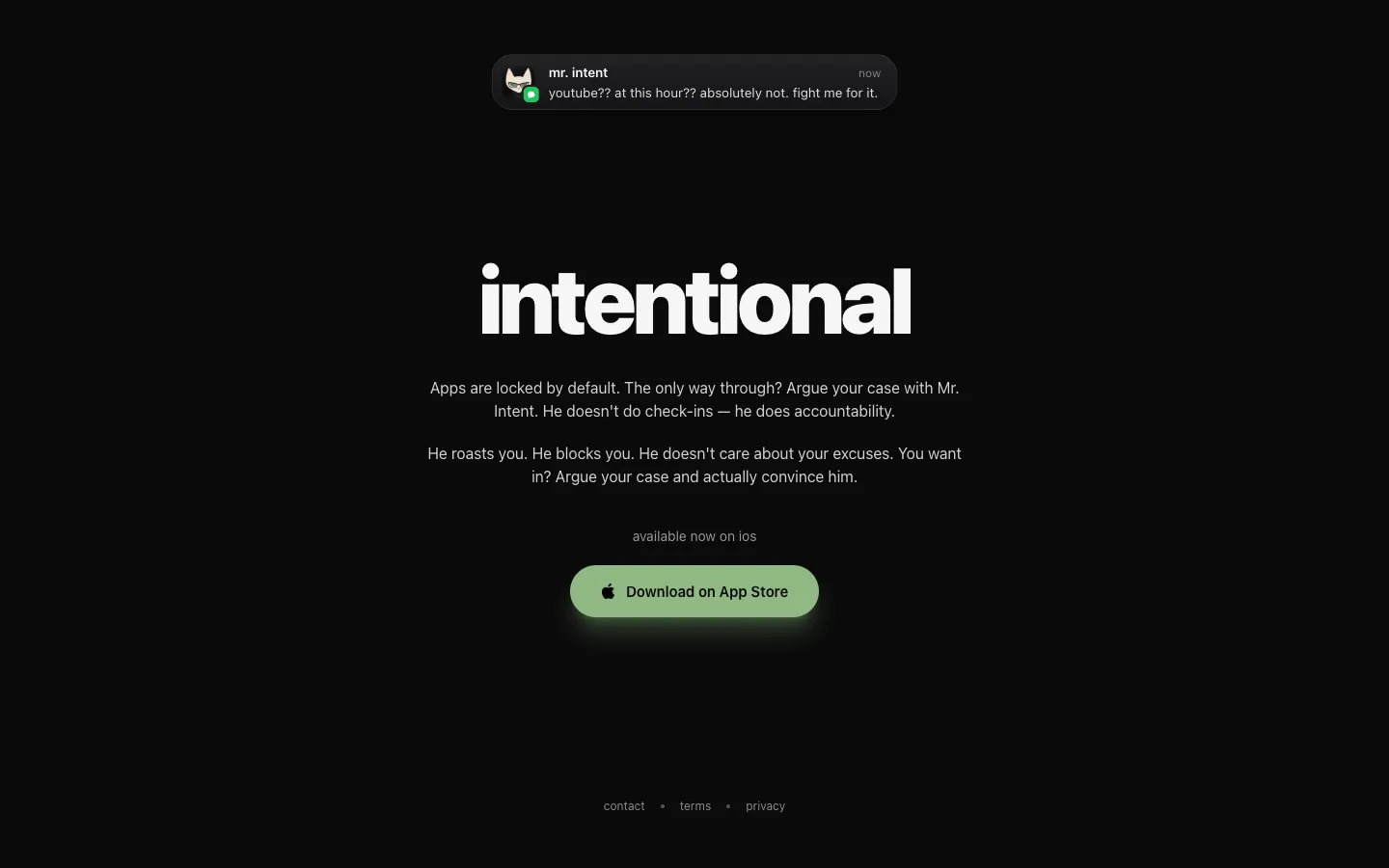 Screenshot of the Intentional AI homepage