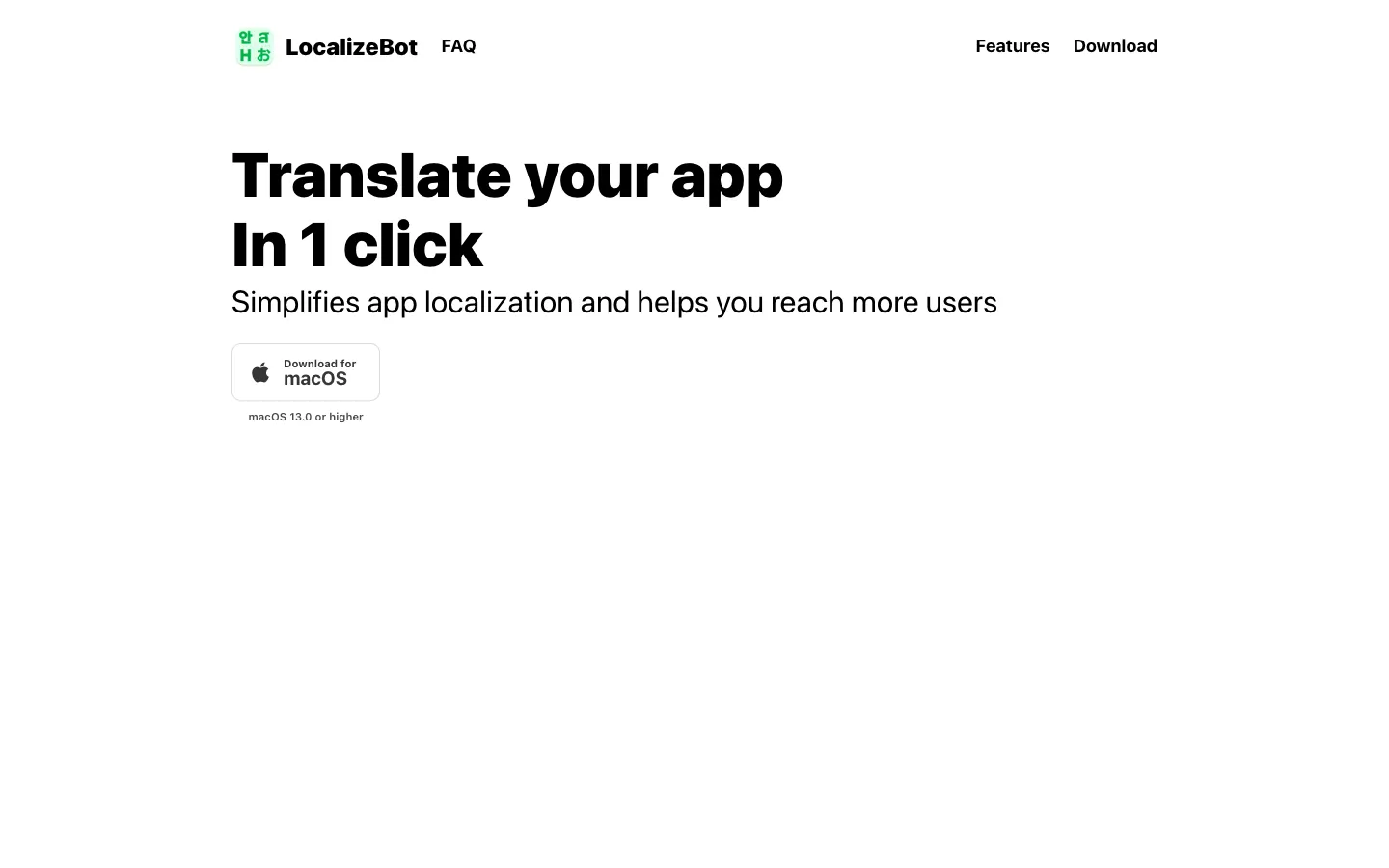 Screenshot of the LocalizeBot homepage
