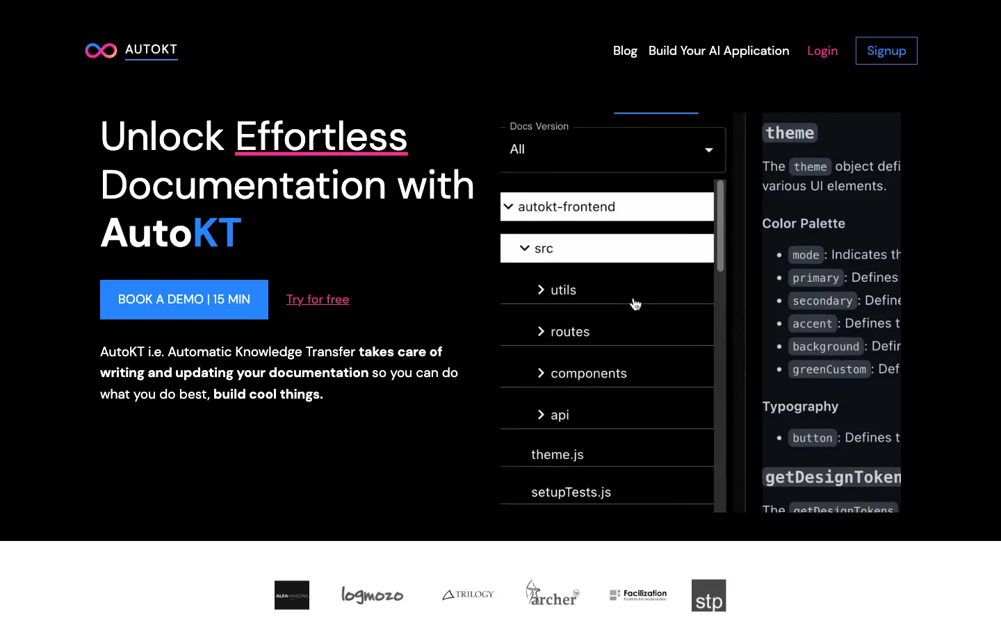 Screenshot of the AutoKT homepage
