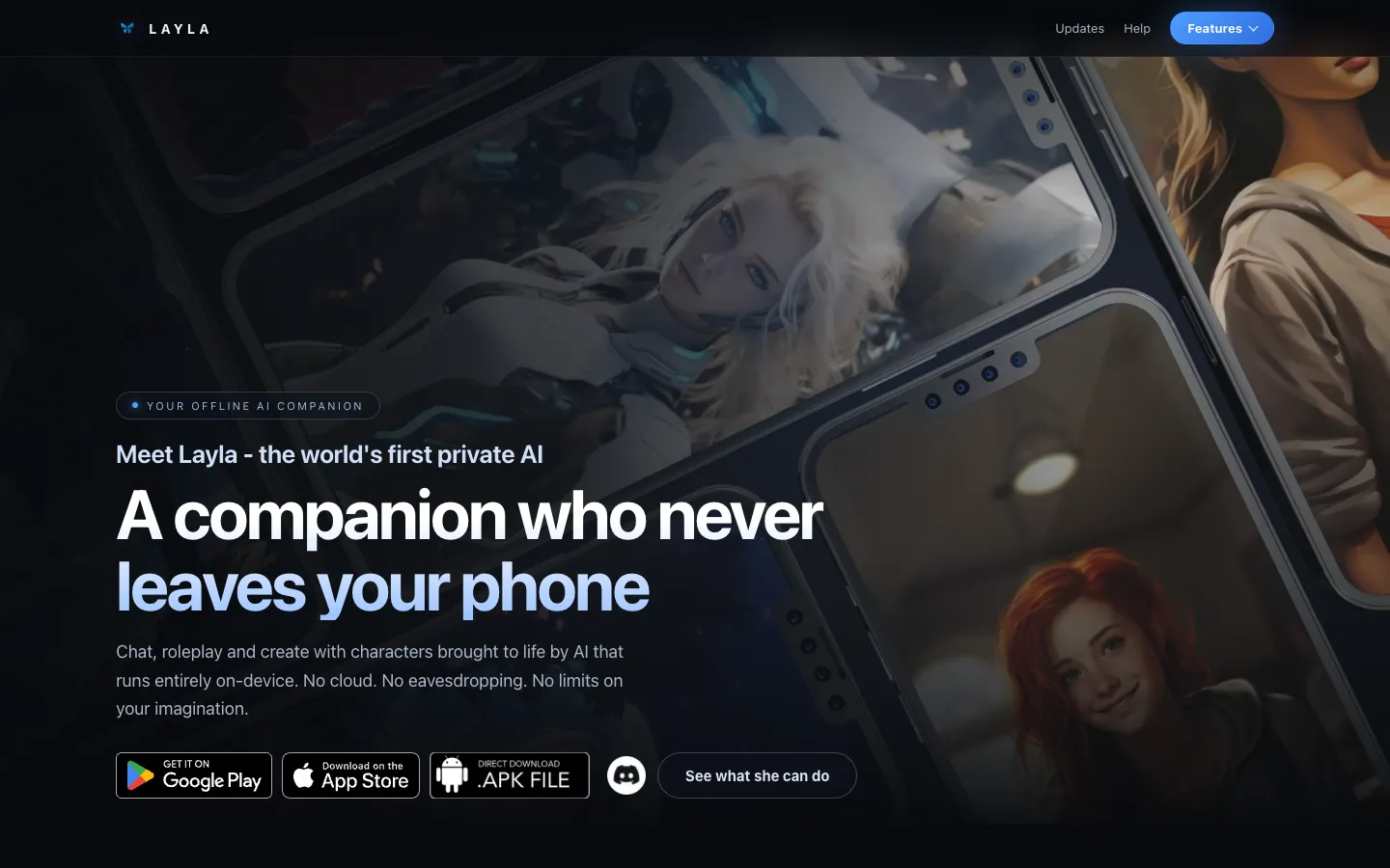 Screenshot of the Layla homepage