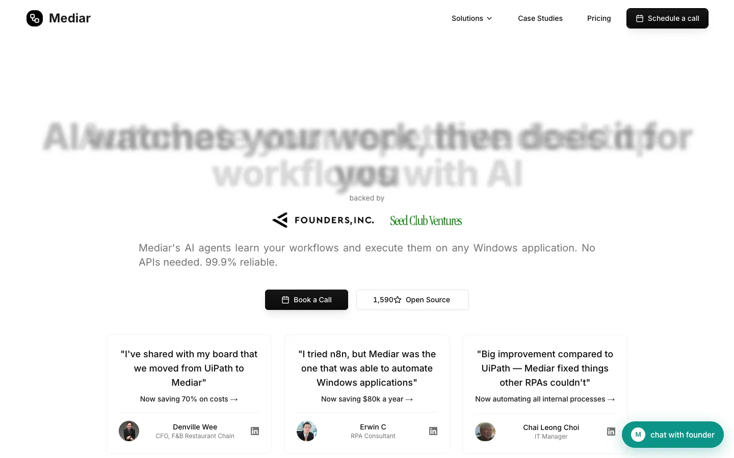 Screenshot of the Mediar homepage