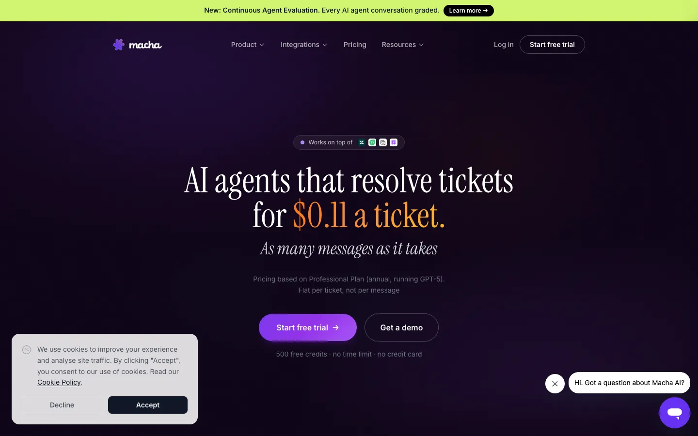 Screenshot of the macha homepage