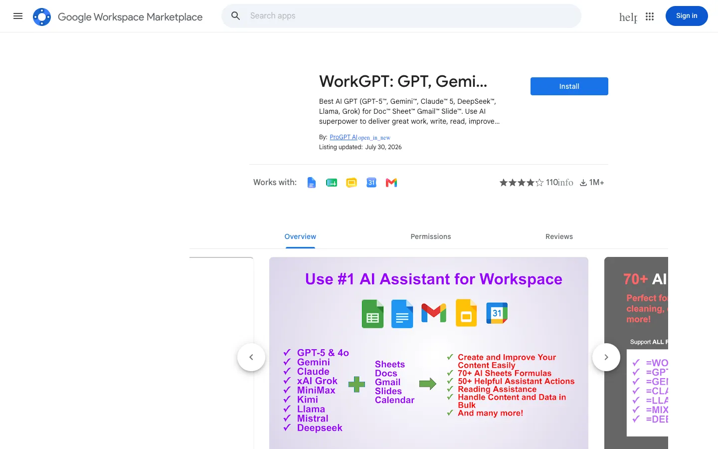 Screenshot of the WorkGPT homepage