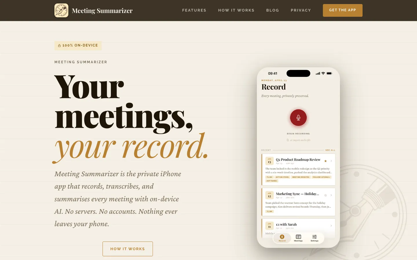 Screenshot of the AI Meeting Summarizer homepage