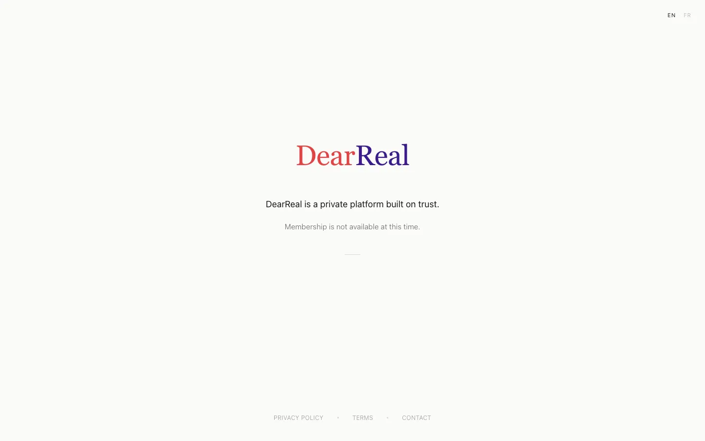 Screenshot of the DearReal homepage