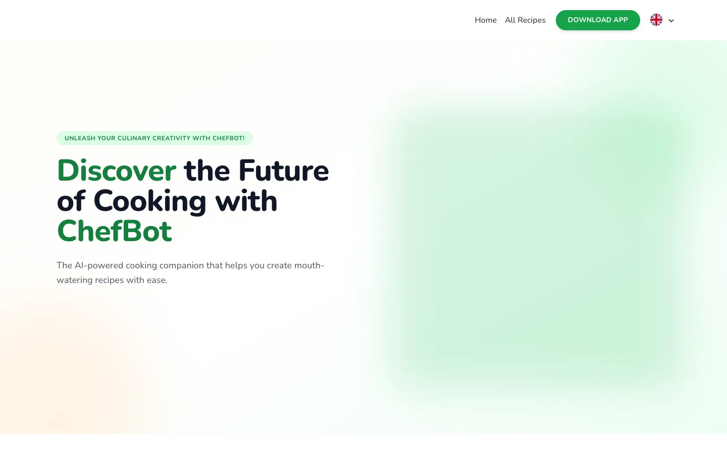 Screenshot of the ChefBot homepage