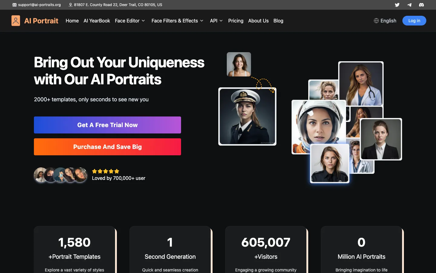 Screenshot of the AI Portrait homepage
