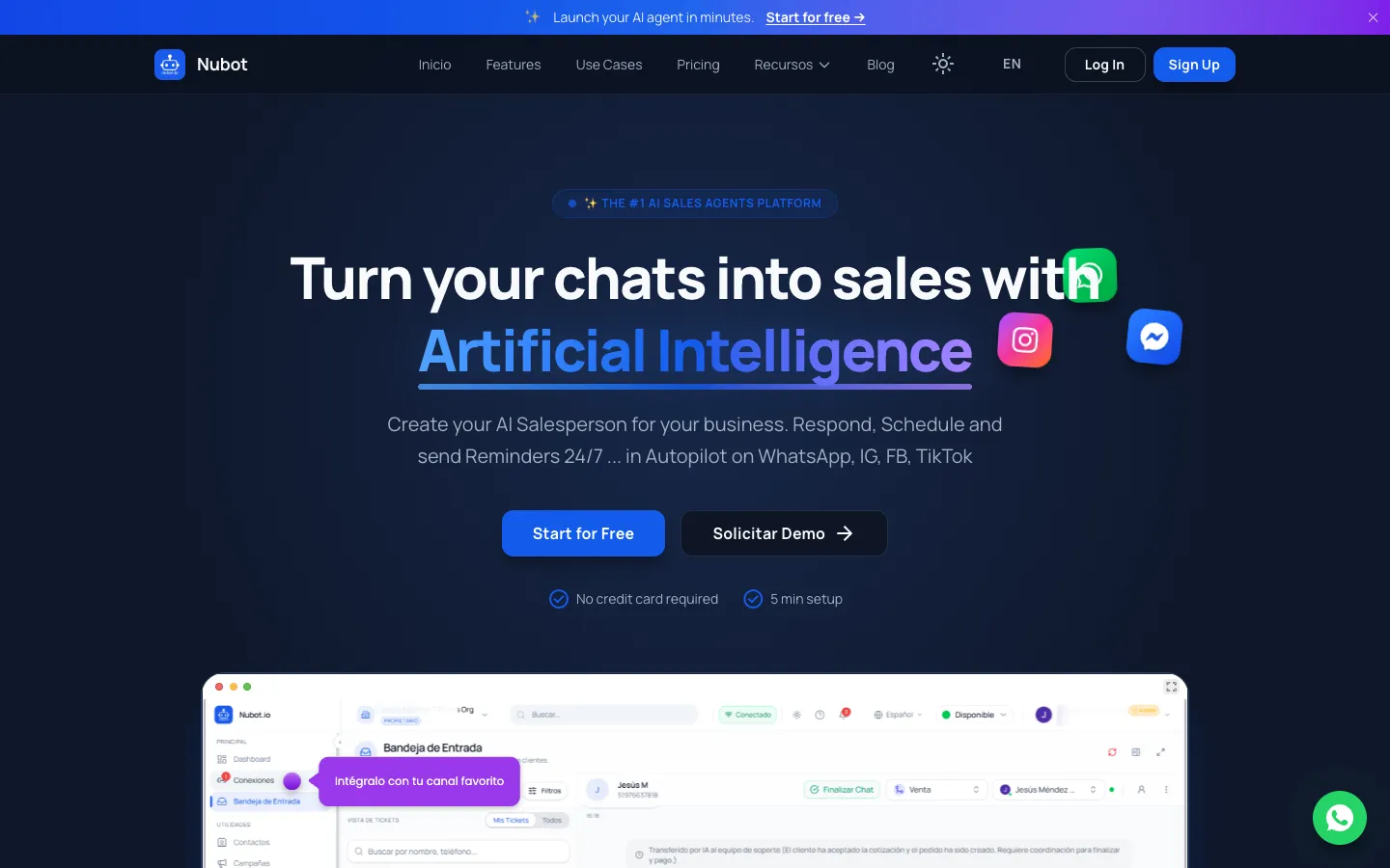 Screenshot of the Nubot homepage