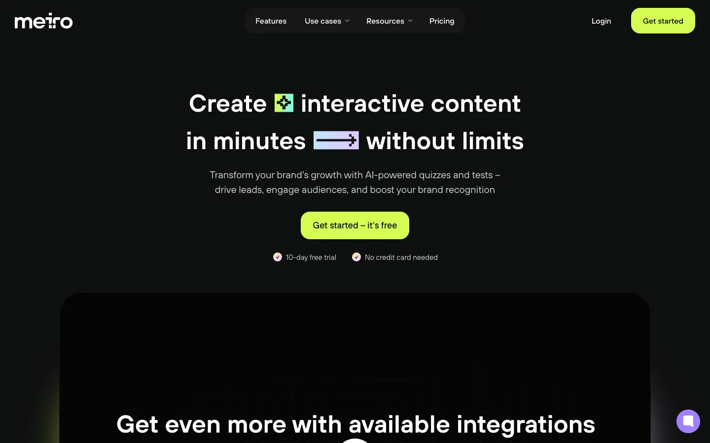 Screenshot of the Meiro homepage