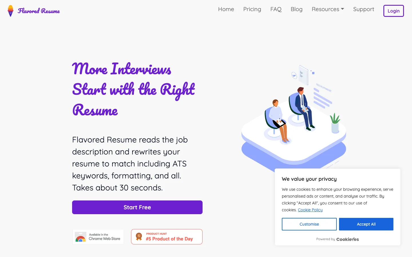 Screenshot of the Flavored Resume homepage