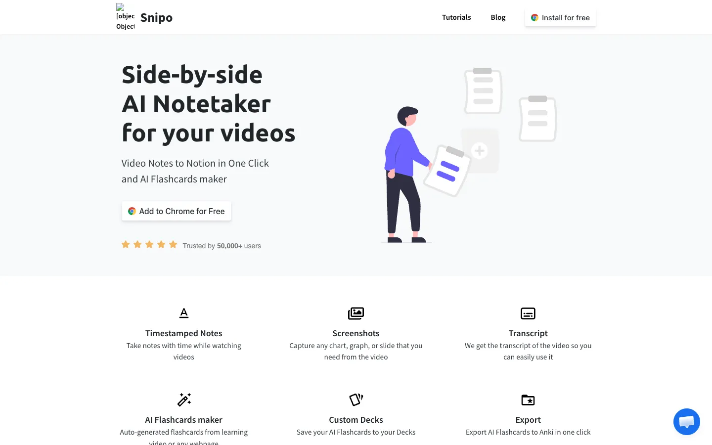 Screenshot of the Snipo homepage