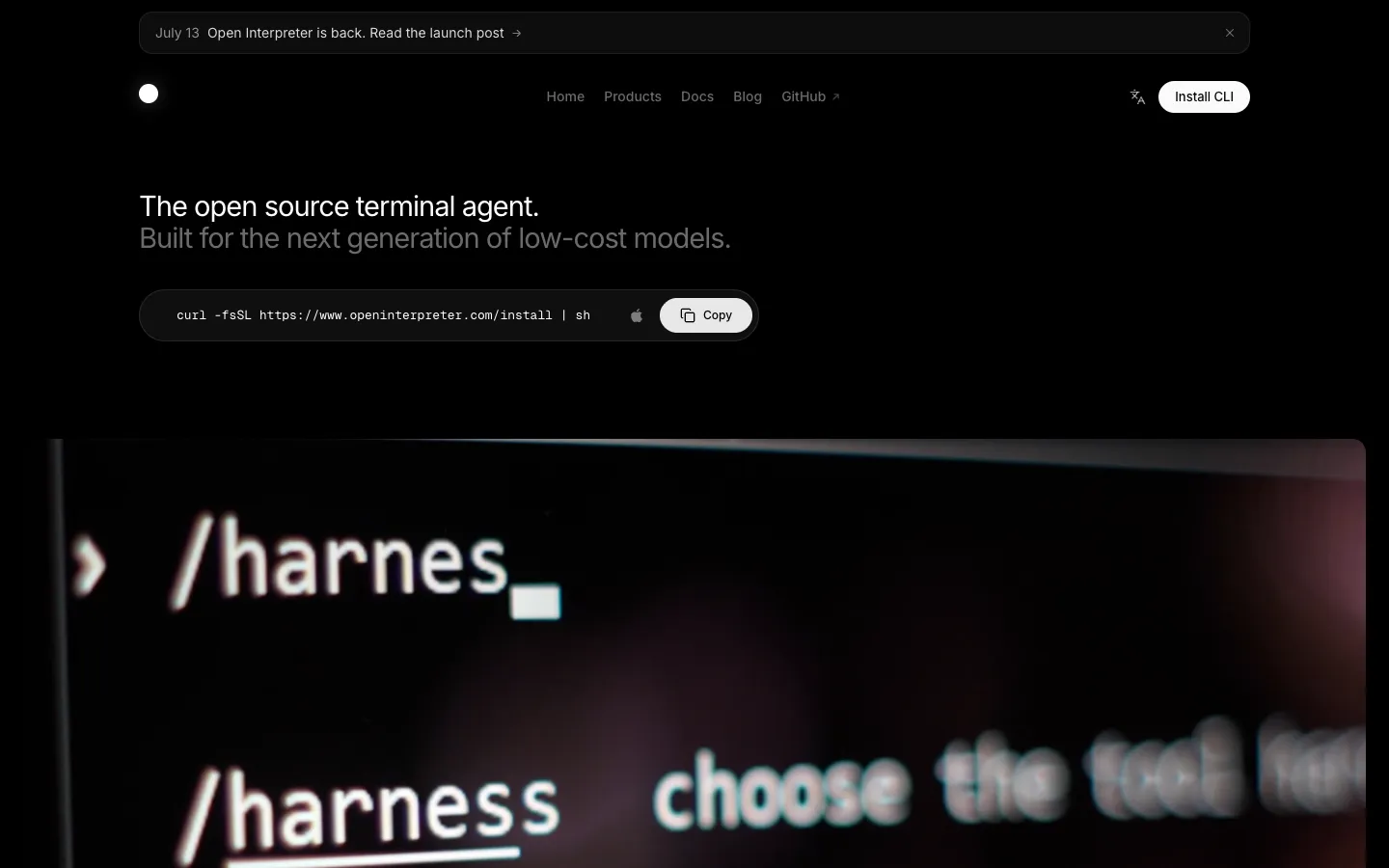 Screenshot of the Open Interpreter homepage