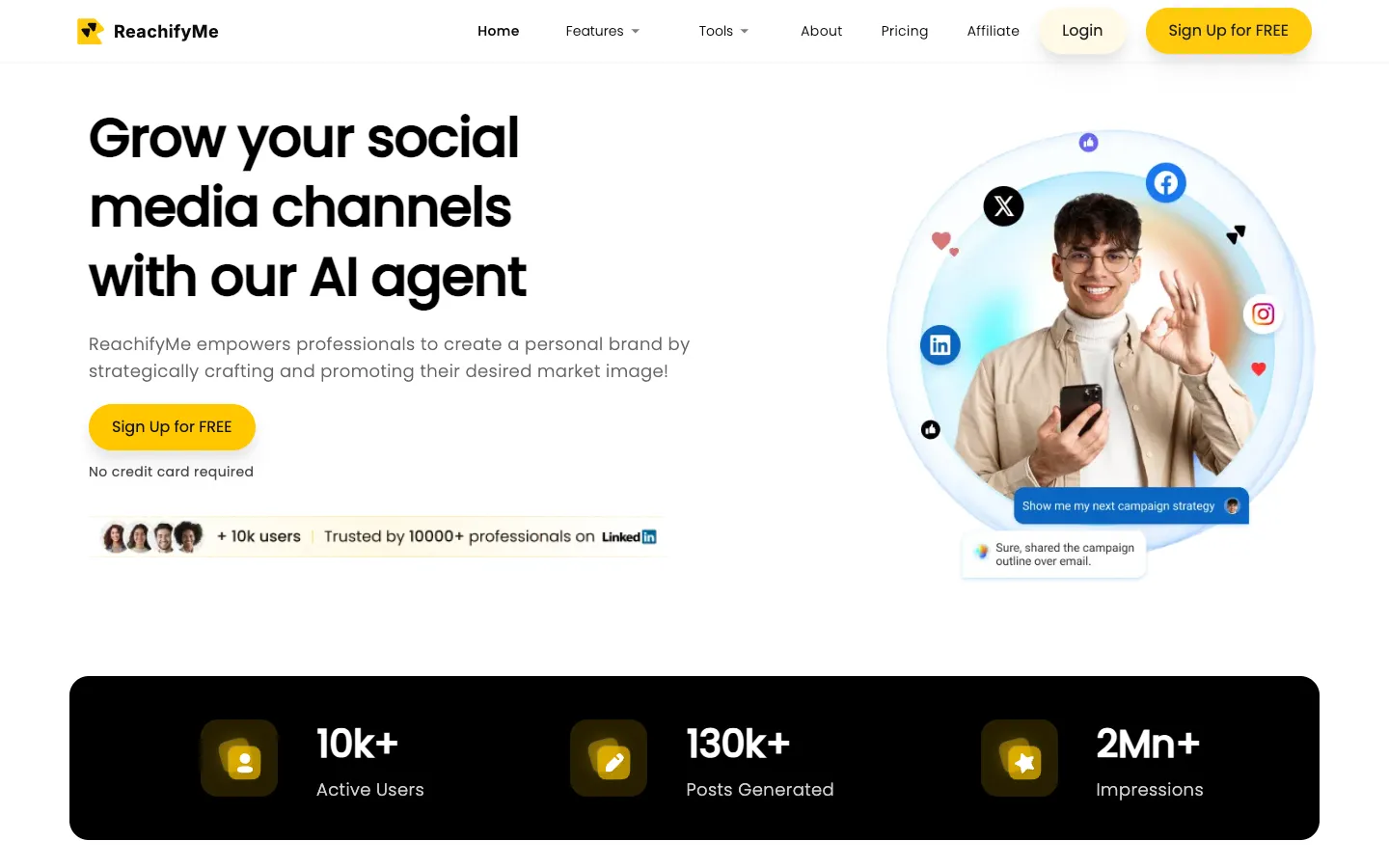 Screenshot of the ReachifyMe homepage