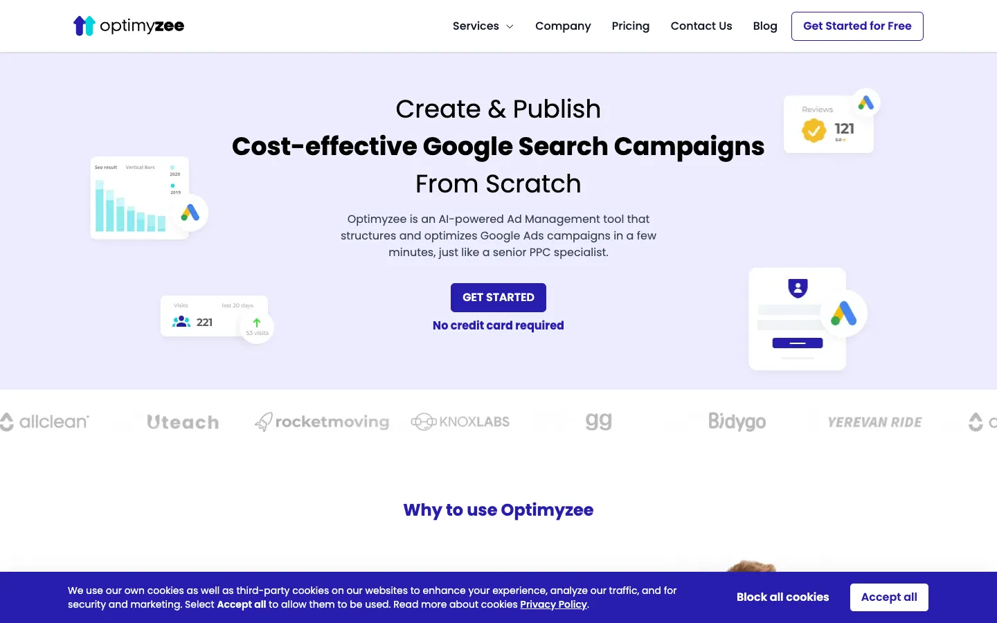 Screenshot of the Optimyzee homepage