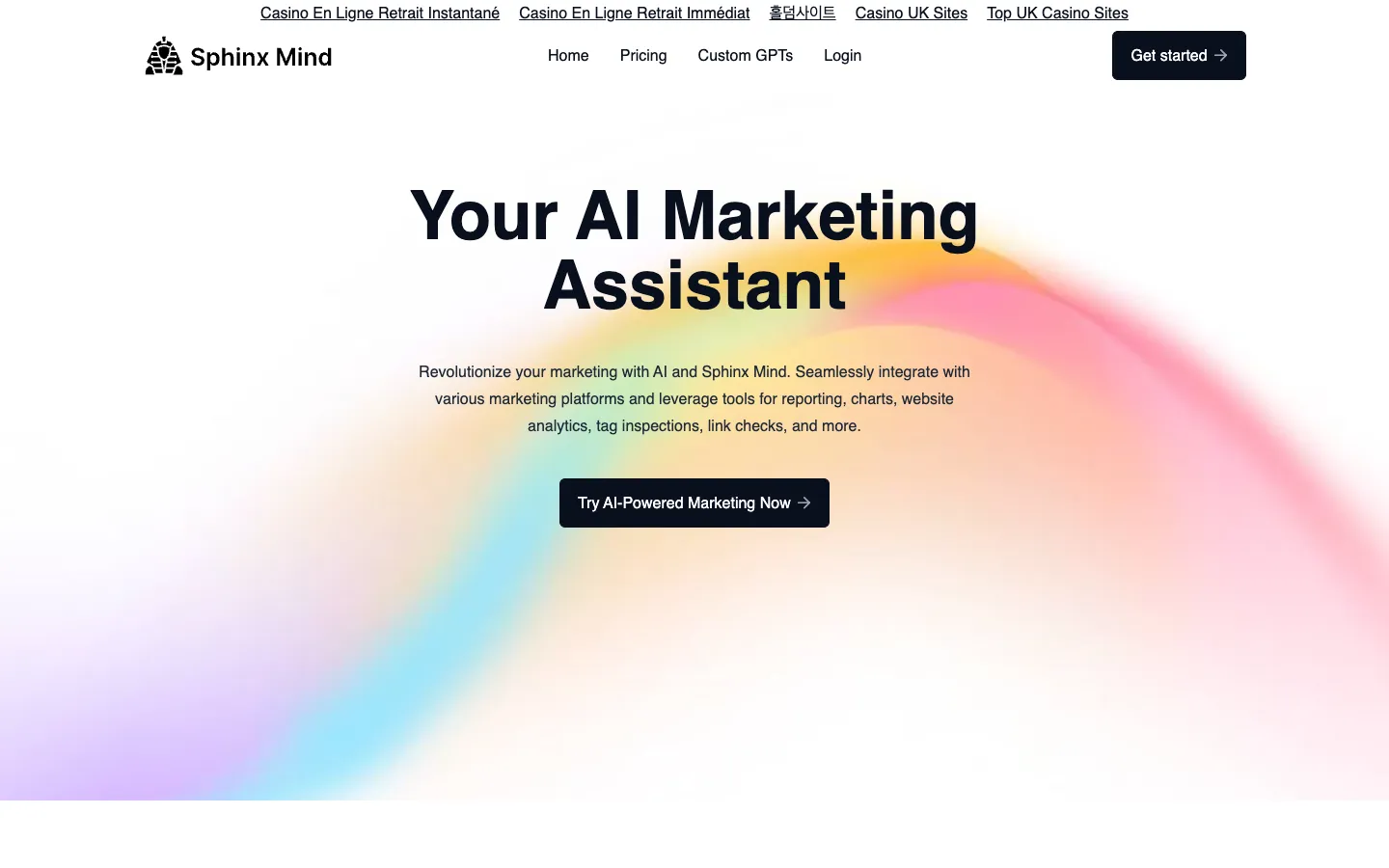 Screenshot of the Sphinx Mind homepage