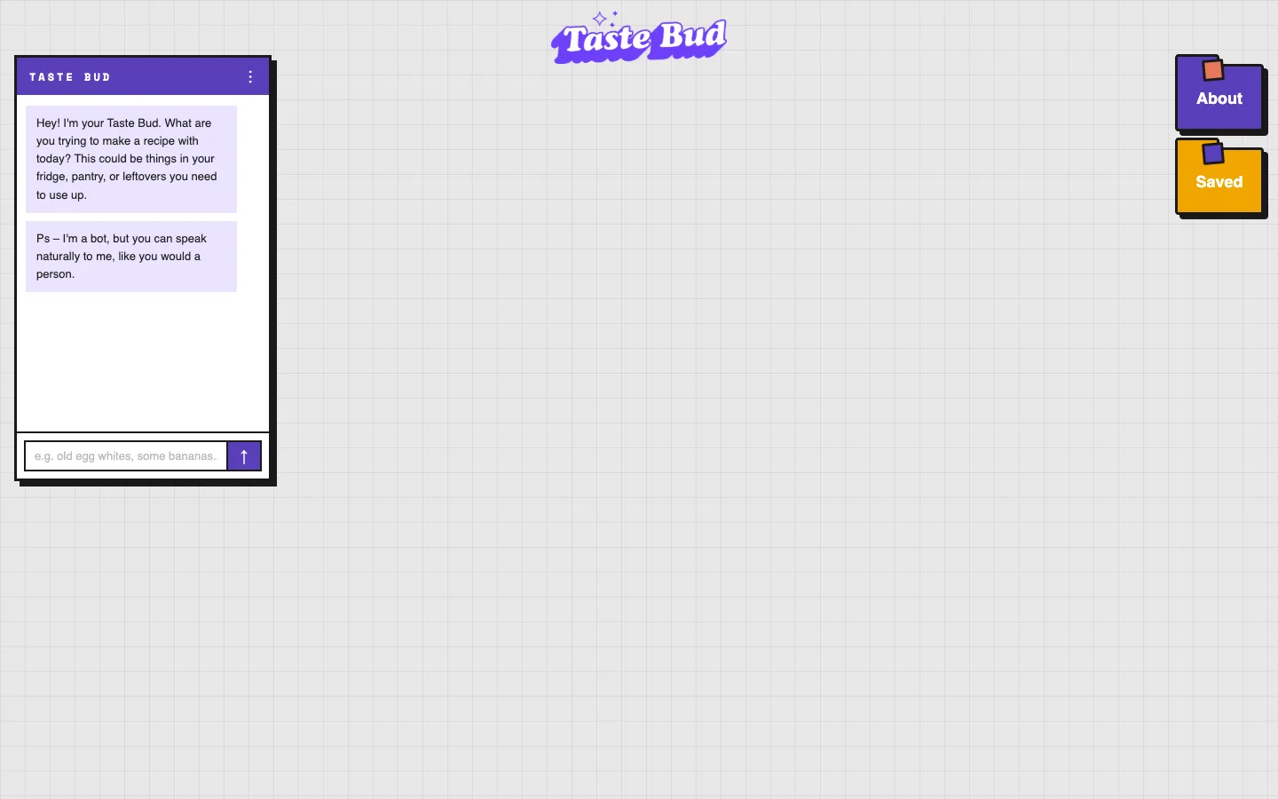 Screenshot of the Taste Bud homepage