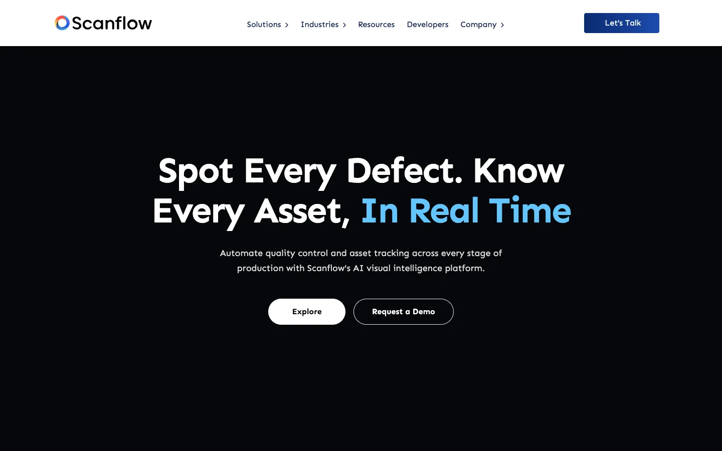 Screenshot of the Scanflow homepage