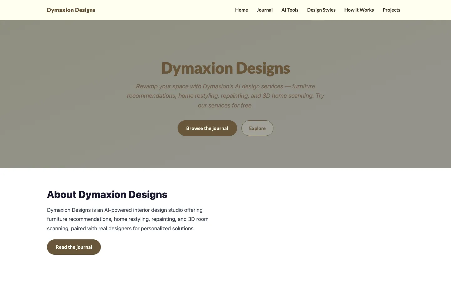Screenshot of the Dymaxion homepage