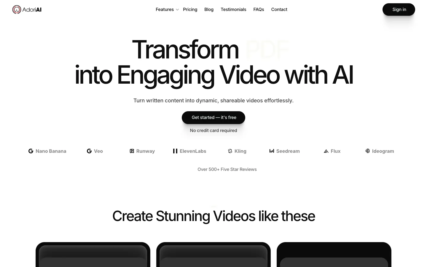Screenshot of the BlogToVideoAI homepage
