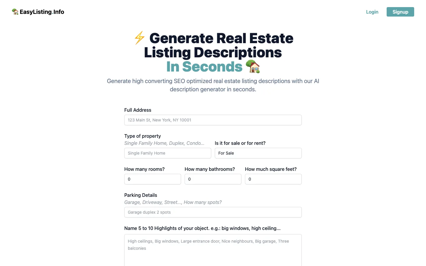 Screenshot of the EasyListing.Info homepage