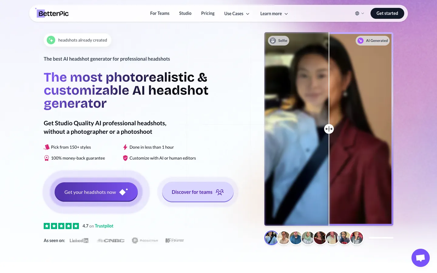 Screenshot of the BetterPic homepage