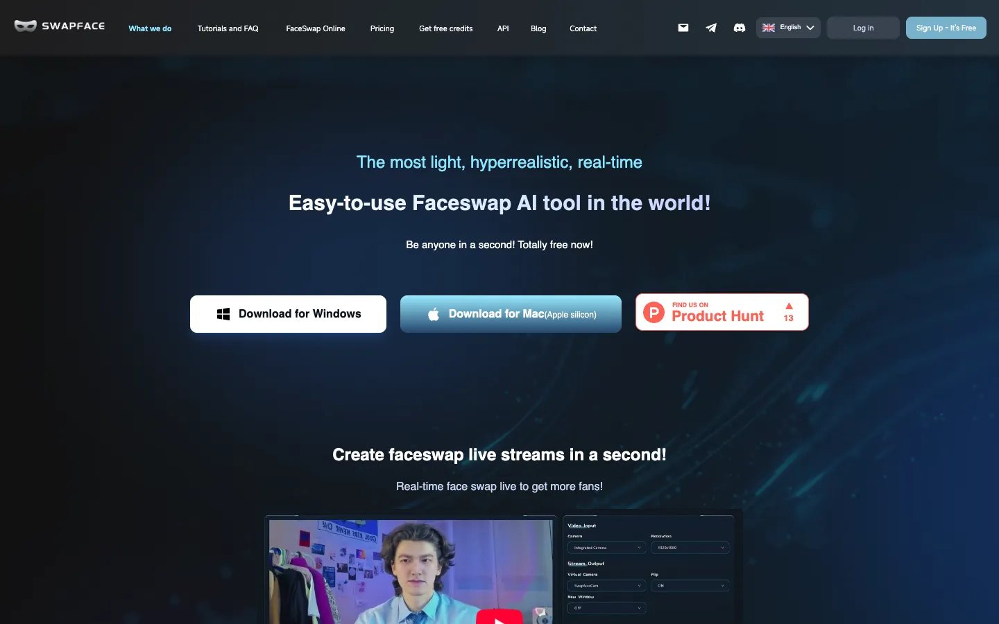 Screenshot of the Swapface.org homepage