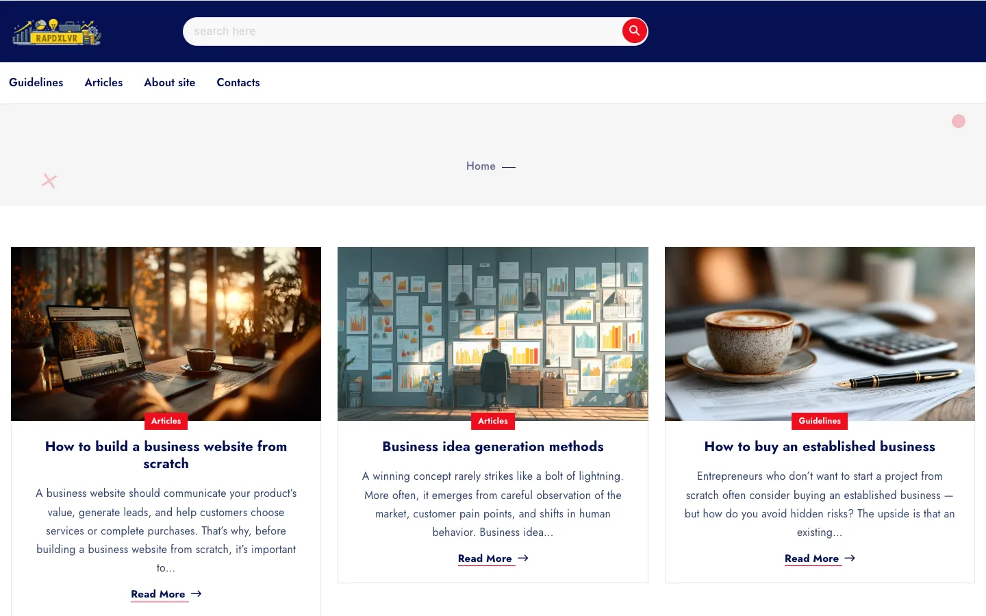 Screenshot of the rapidely homepage