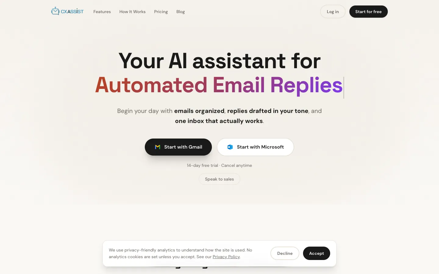 Screenshot of the CXassist homepage