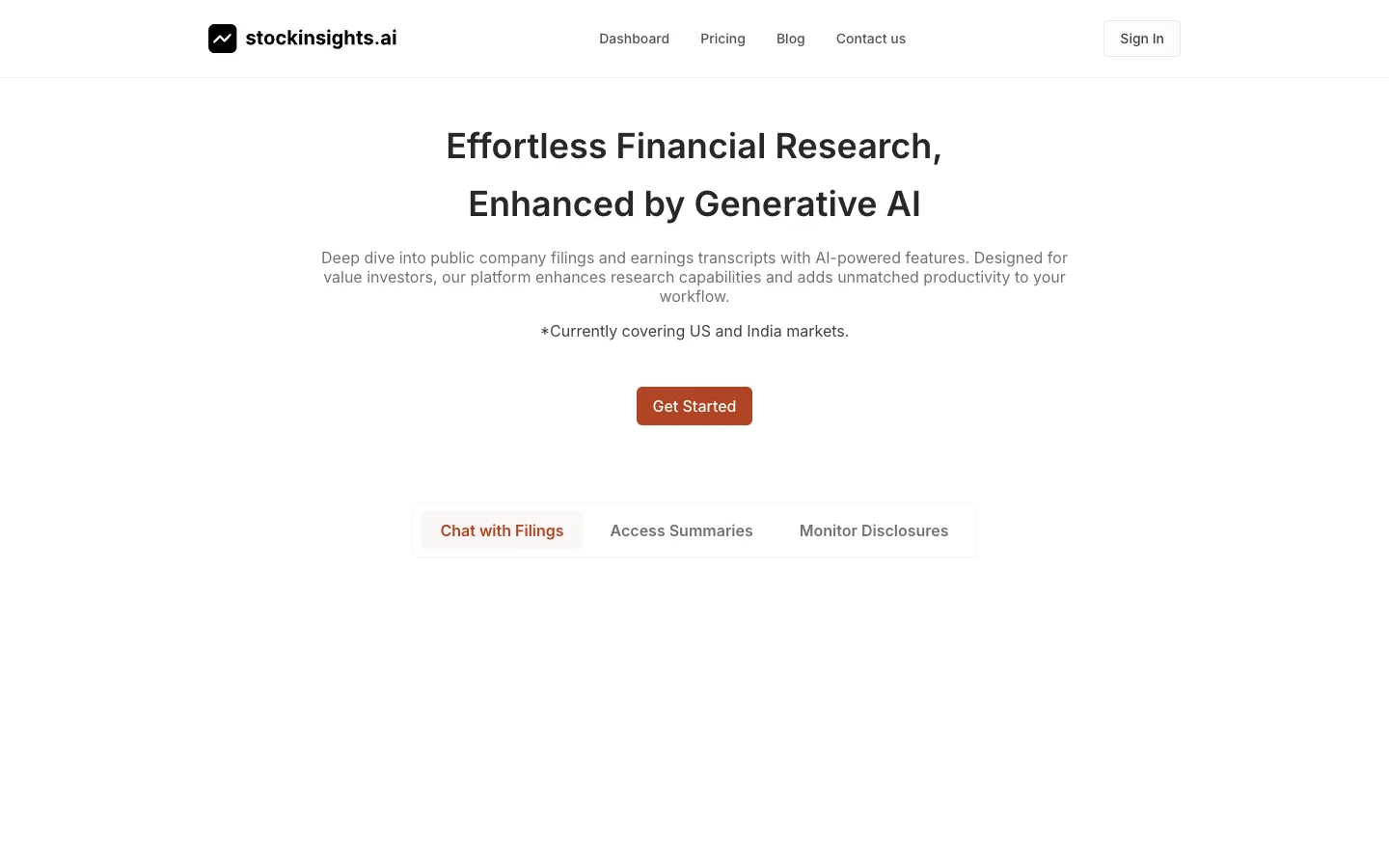 Screenshot of the StockInsights AI homepage