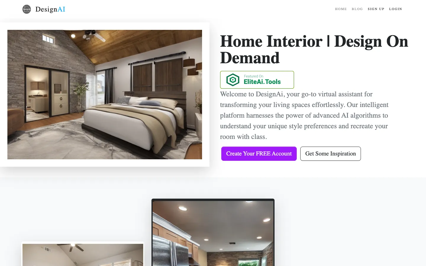 Screenshot of the DesignAi homepage