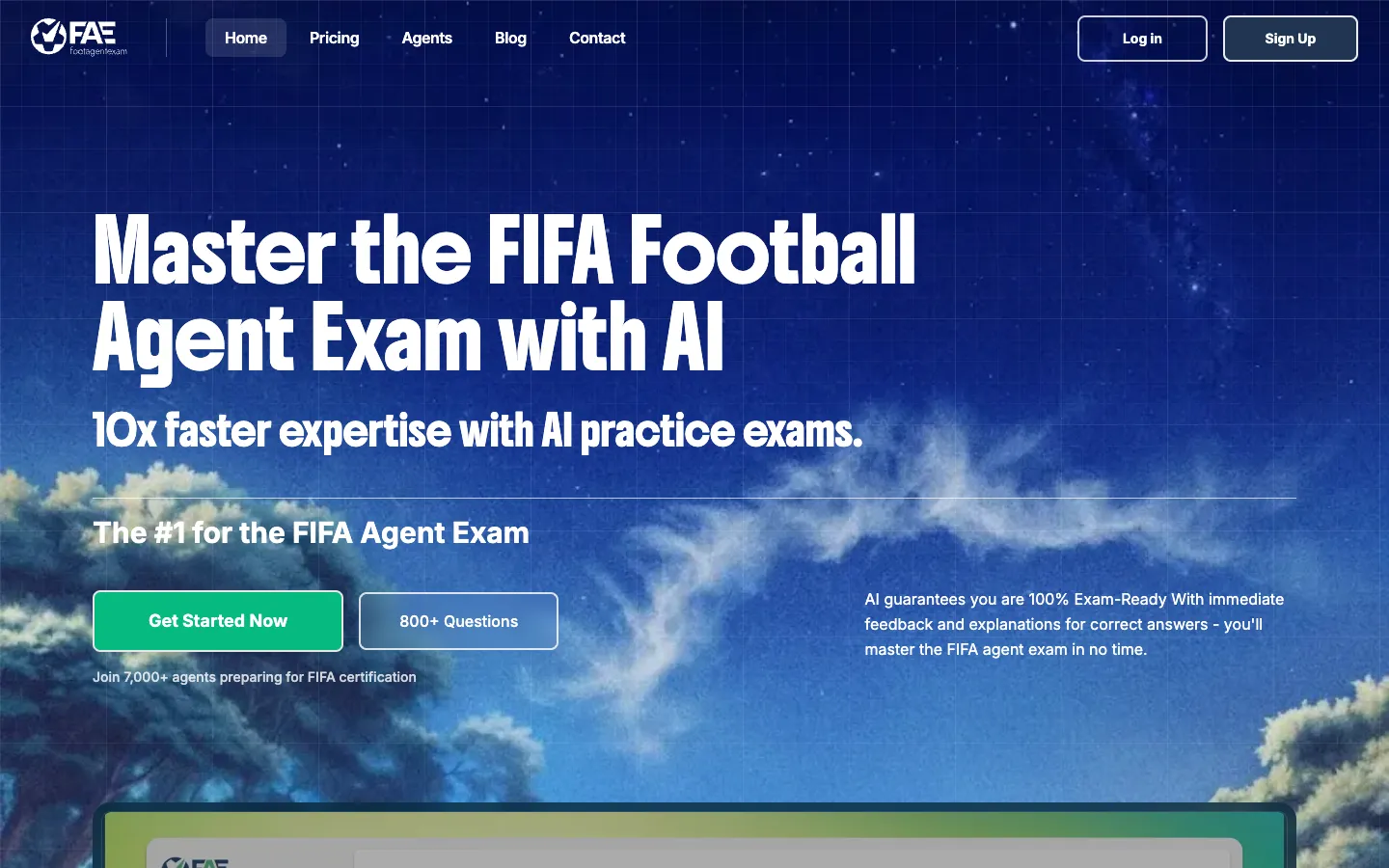 Screenshot of the footagentexam.com homepage