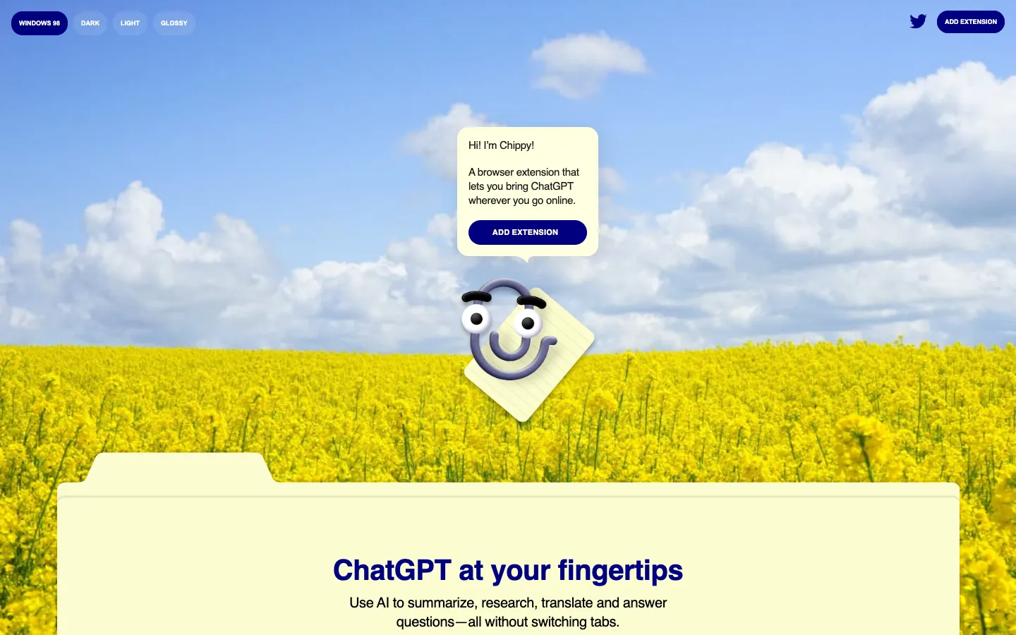 Screenshot of the Chippy homepage