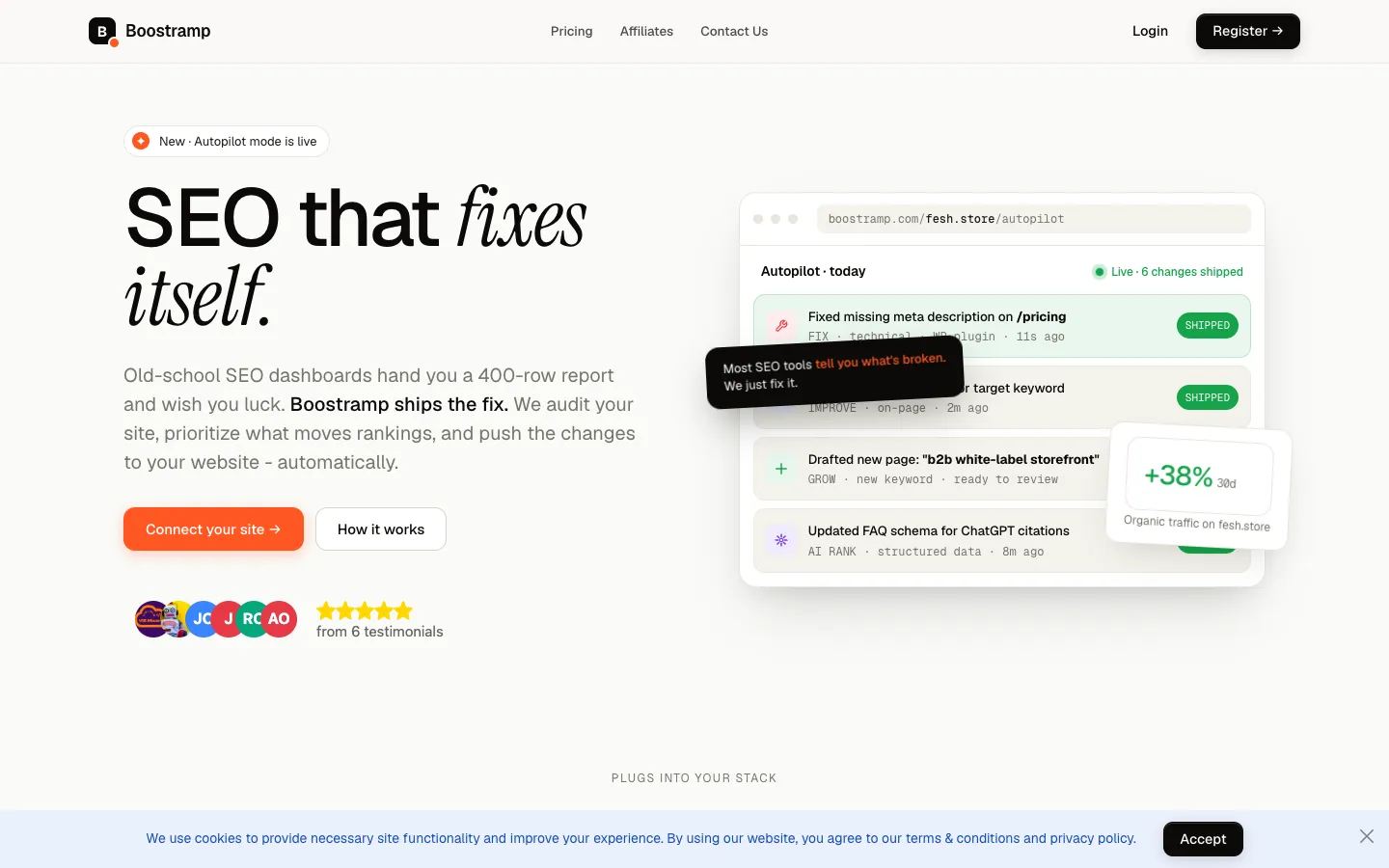 Screenshot of the Boostramp homepage