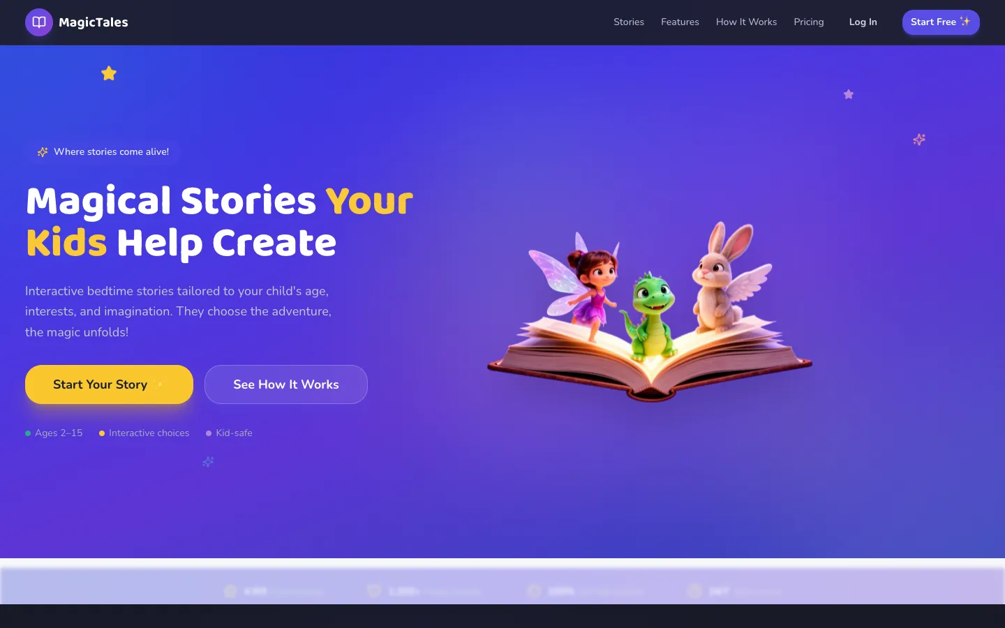 Screenshot of the MagicTales.io homepage