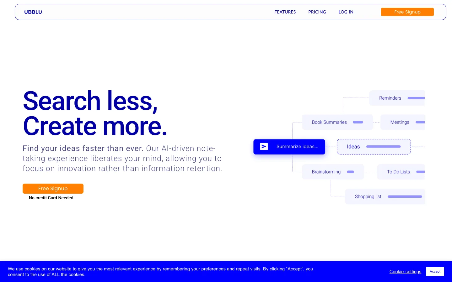 Screenshot of the UBBLU homepage