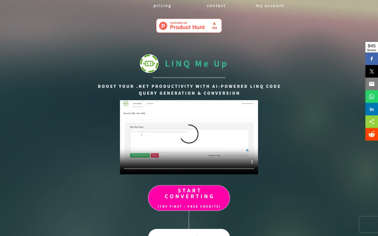 Screenshot of the LINQ Me Up homepage