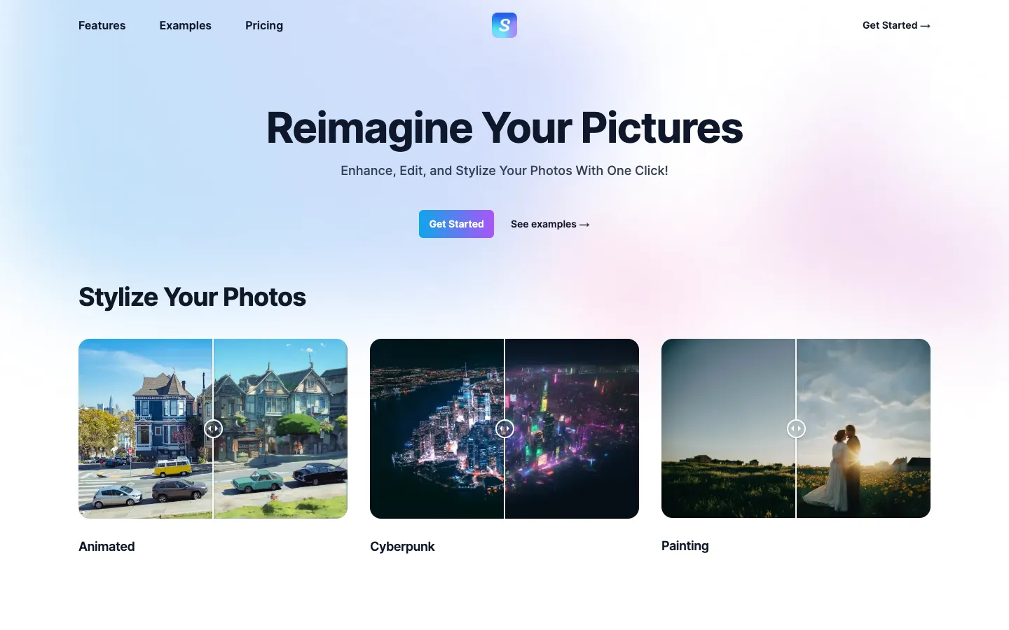 Screenshot of the Stylize homepage