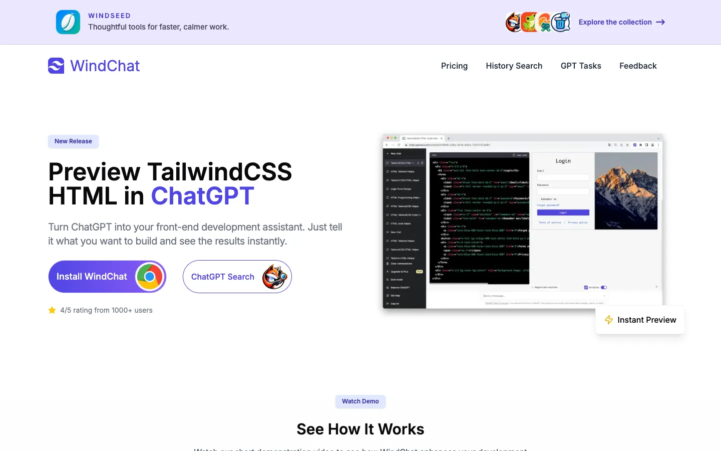 Screenshot of the WindChat homepage