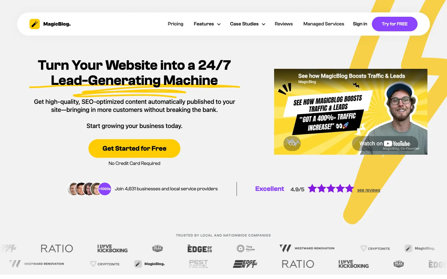 Screenshot of the MagicBlog homepage