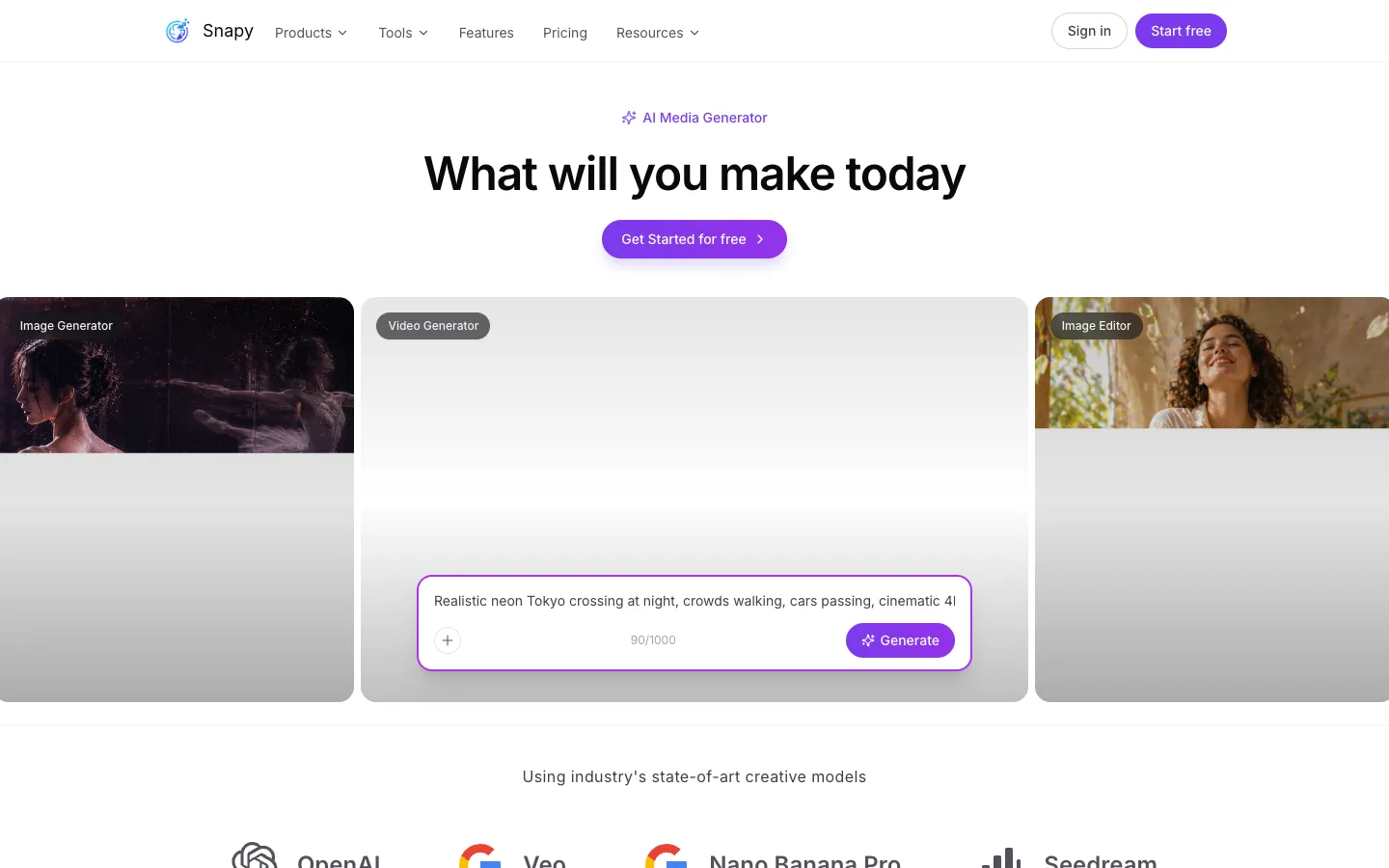 Screenshot of the Snapy.ai homepage