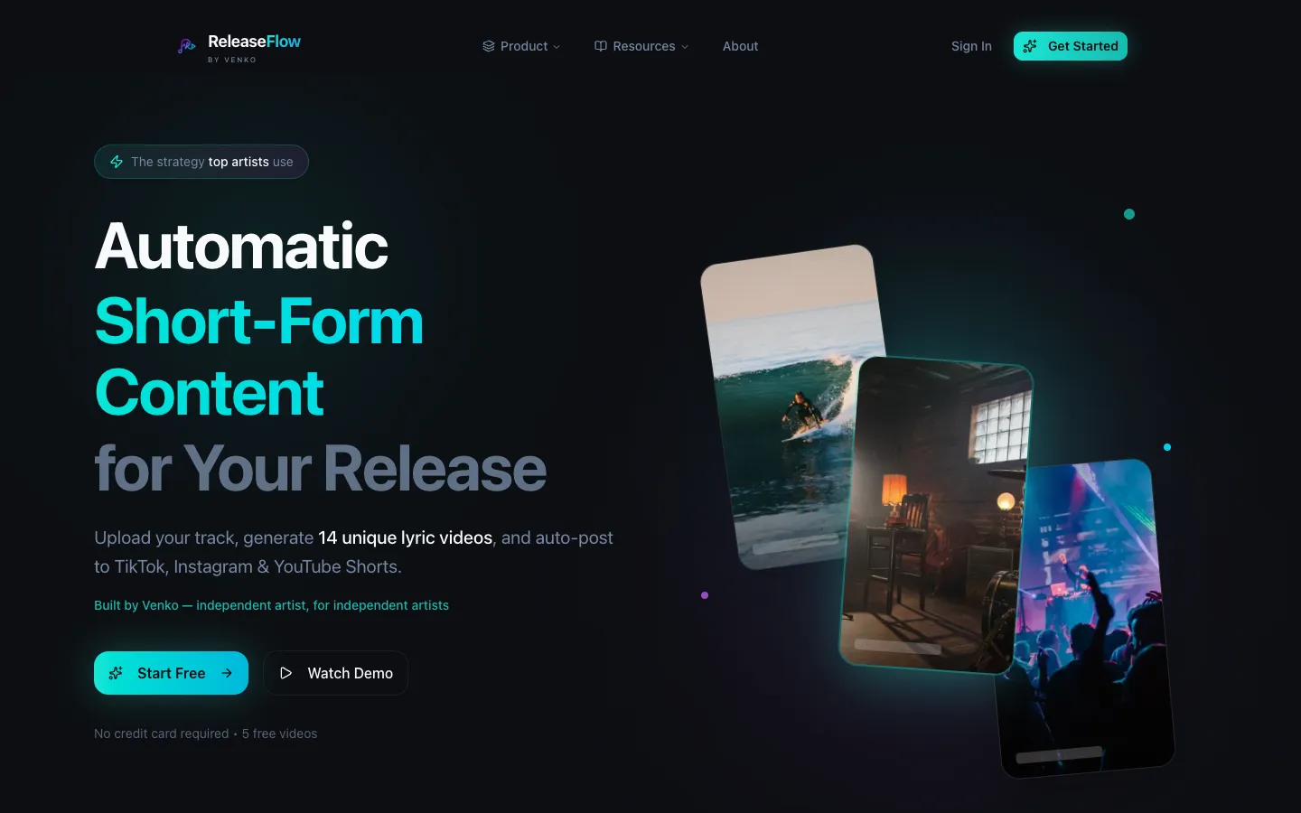 Screenshot of the ReleaseFlow homepage