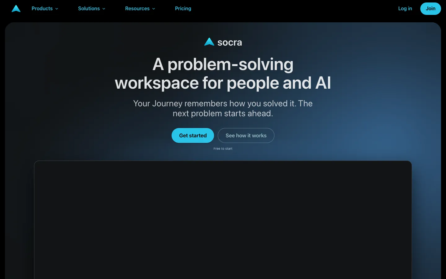 Screenshot of the socra AI homepage