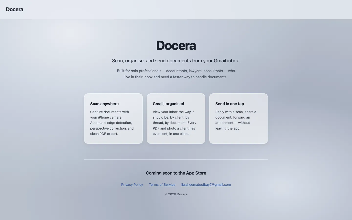 Screenshot of the Docera homepage