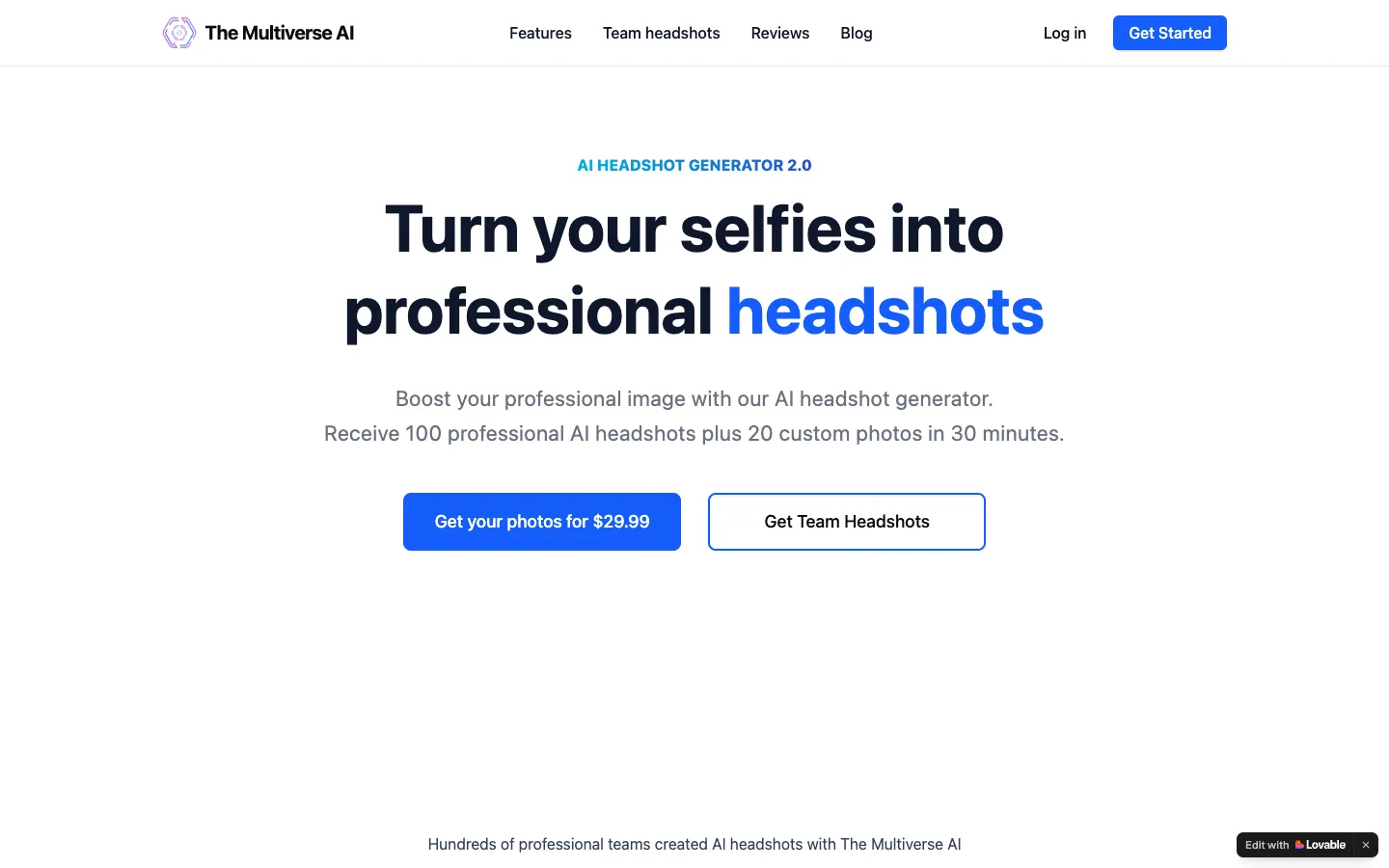 Screenshot of the The Multiverse AI homepage