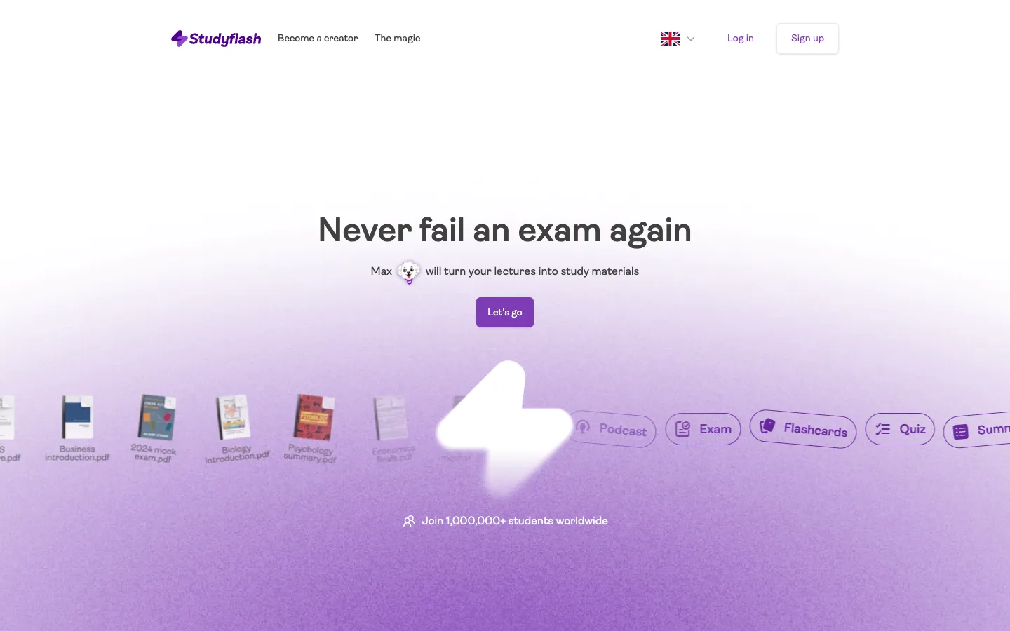 Screenshot of the Studyflash homepage