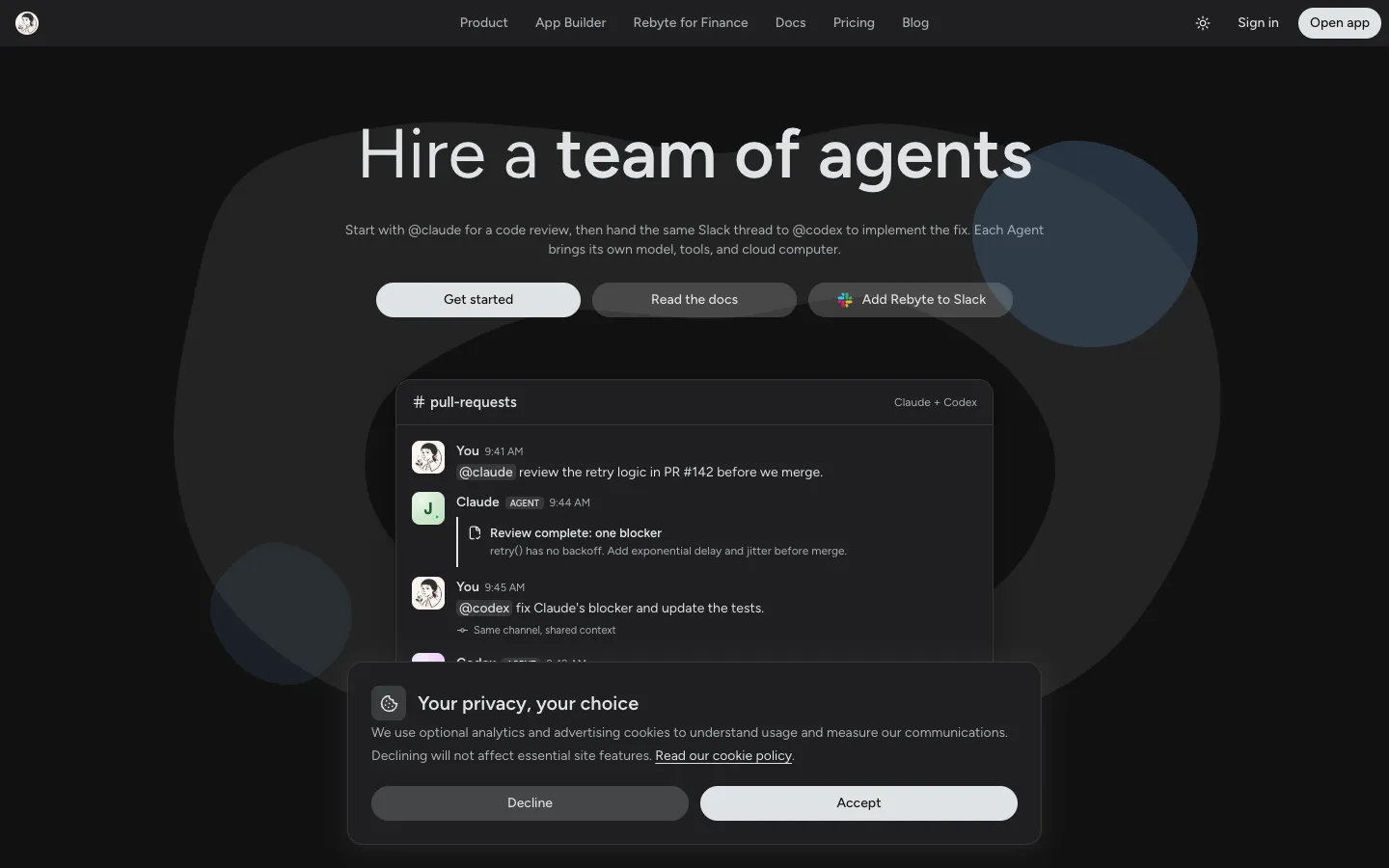 Screenshot of the ReByte.ai homepage