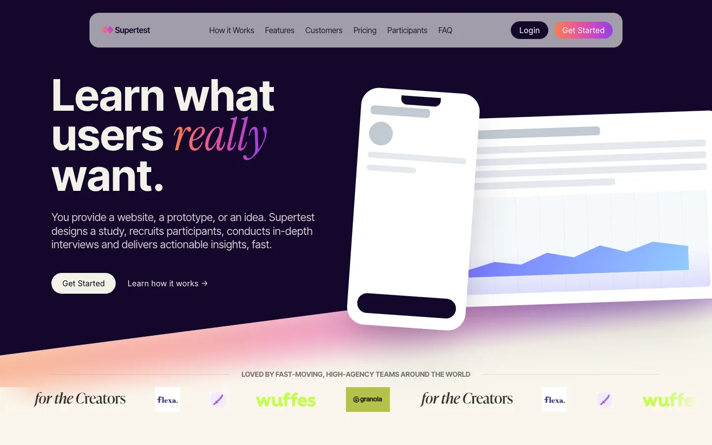 Screenshot of the Supertest AI homepage