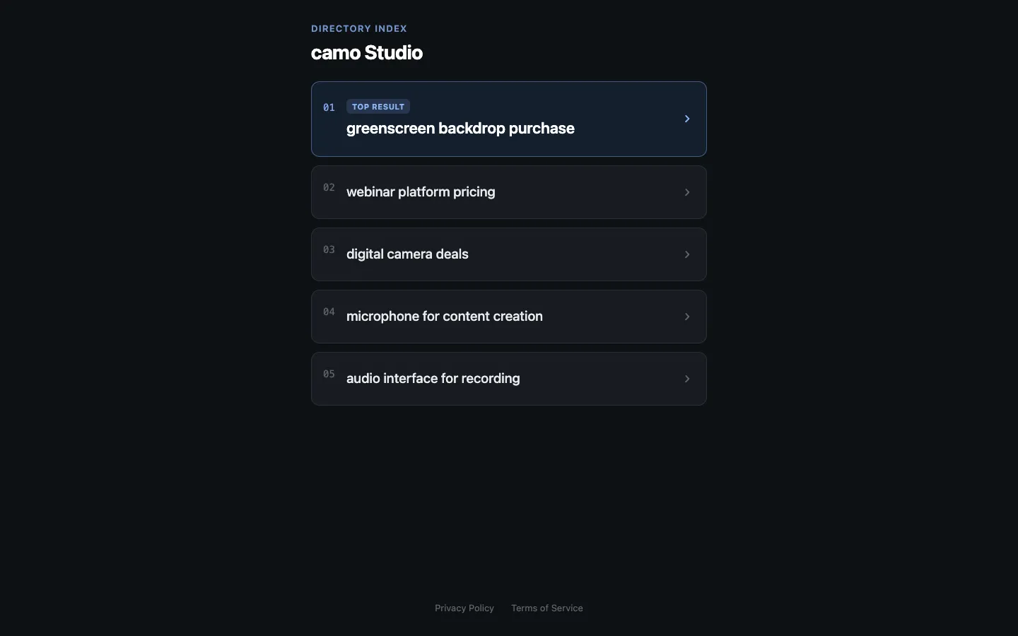 Screenshot of the CAMOO homepage