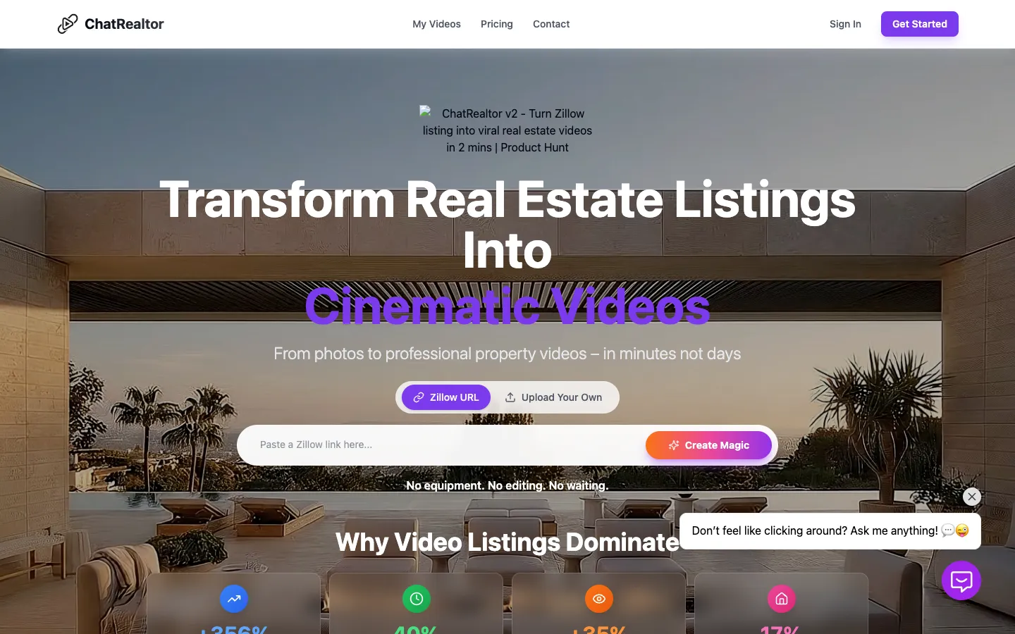 Screenshot of the ChatRealtor homepage