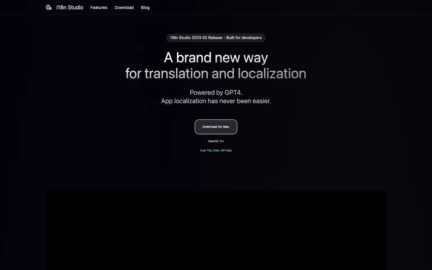 Screenshot of the I18n Studio homepage